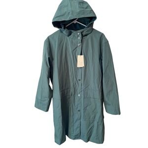 A New Day Womens Water Resistant Hooded Rain Jacket Teal Green Large NWT